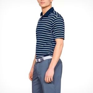 NEW! Men’s Under Armour Loose Heat Gear Striped Polo Shirt Blue SZ XL